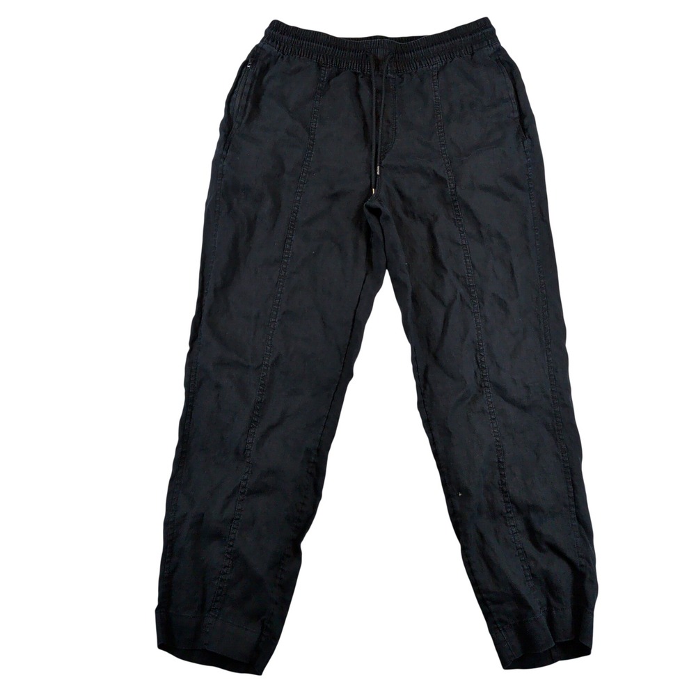 Athleta Cabo Linen Jogger Pants Black Small 658556-01 Drawstring Relaxed Casual